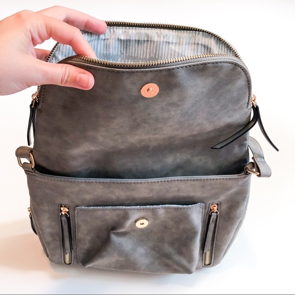 Large Gray Zipper Flap Crossbody - Picture 6 of 10